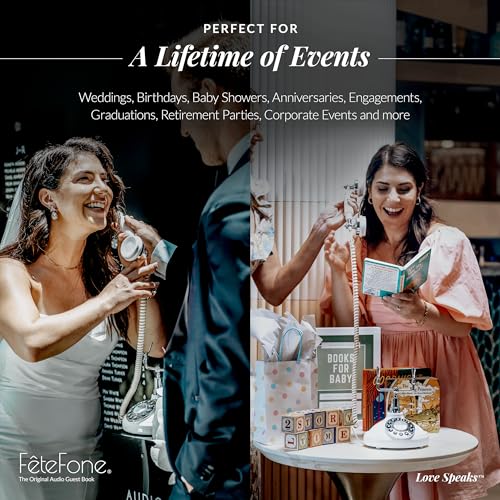 FeteFone The Brittany Vintage Audio Guest Book Phone, Unique Voicemail Message Recorder, Guestbook Alternative for Wedding, Bridal Shower, Birthday Party, Baby Shower, Anniversary, Engagement, White