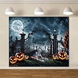 ChloropLastid 10x8ft Halloween Cemetery Backdrop Horrible Zombie Skeleton Pumpkin Lantern Photograph Background Graveyard Full Moon Halloween Party Banner Decoration Photo Booth Props