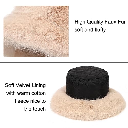 Gorro de invierno tipo bucket con piel sintética para mujer miniatura 4