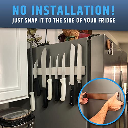 Image of 17 inch Premium Magnetic Knife Holder for Refrigerator (Double-Sided Heavy-Duty Magnets) - Upgraded Strip for Strong Fridge Mount - Clear Up Counter Space - 304 Anti-Rust Stainless Steel (Upgraded Design)