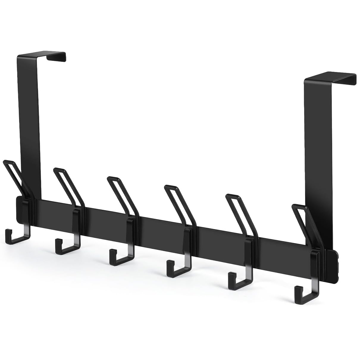 Michear Over Door Hanger, 6 Hooks Sturdy Aluminum Over Door Coat Rack, Door Hooks forHats, Bags, Clothes, Towels, Robes (Black)