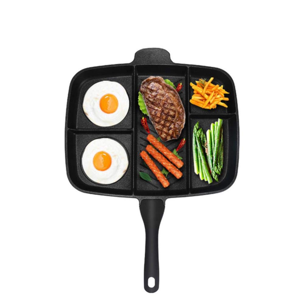 HEHELEBANG Fryer Pan Non-Stick 5 in 1 Fry Pan Divided Grill Induction Cooker Fry Oven Meal Skillet 15" Black,5 in 1 Fry Pan