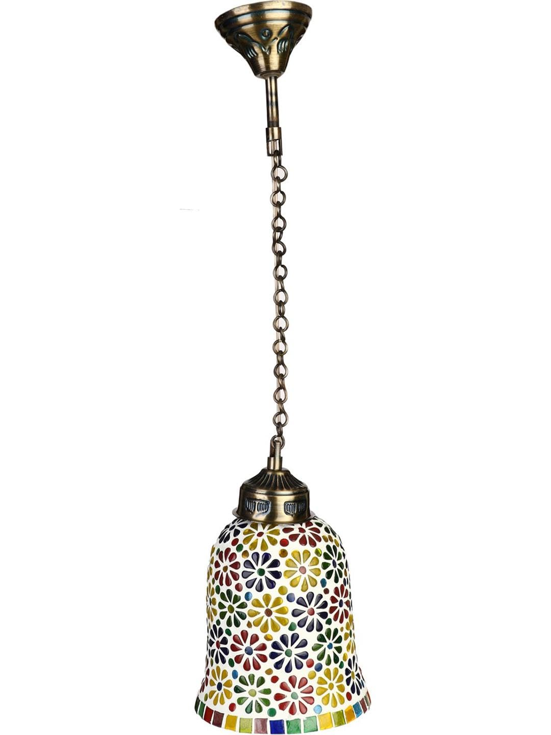 Somil Pendant Ceiling Light, Hanging Lamp of Multicolour Mosaic Glass Shade, Metal Chain Fitting, LED Compatible, Perfect for Indoor Lighting. Dia- 14 X 14 X 66 Cm-picture-13