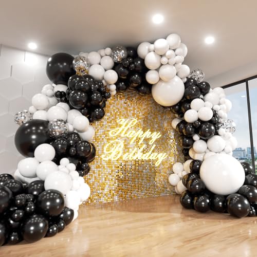 Image of Black and White Balloon Arch Kit, ADOINBY 140Pcs Black and White Durable Latex Balloons 18 12 10 5 Inch Different Size Balloons for Birthday Anniversary Wedding Engagement Graduation Party Decorations