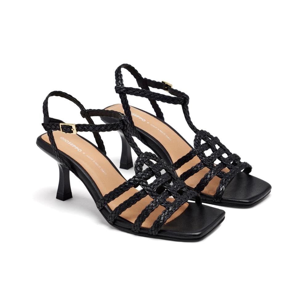 GIOSEPPO Braided Leather Sandals, Black/White, 6 UK