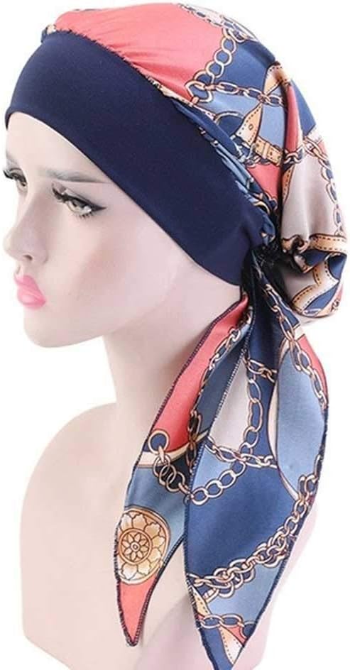 HBJWOV Women Hijab Hair Styling Cap Chemo Flower Print Hat Turban Cover Scarf Wrap Headwear Hair Styling Accessories(D)