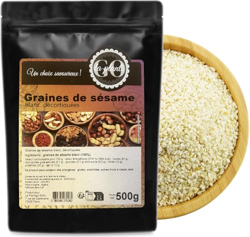 Graines de sésame blanc décortiquées 500 g - LA PLANTIGO Graines de sésame blanc décortiquées 500 g - LA PLANTIGO