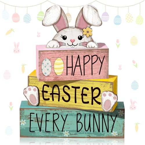 4-Pcs-Easter-Table-Decorations-Bunny-Tiered-Tray-Decor-Wooden-Bunny-Block-Signs-Gifts-Happy-Easter-Centerpiece-for-Tables-Wood-Rabbit-Tabletop-Signs-for-Kitchen-Home-Shelf-Office-Decor 4 Pcs Easter Table Decorations Bunny Tiered Tray Decor Wooden Bunny Block Signs Gifts Happy Easter Centerpiece for Tables Wood Rabbit Tabletop Signs for Kitchen Home Shelf Office Decor