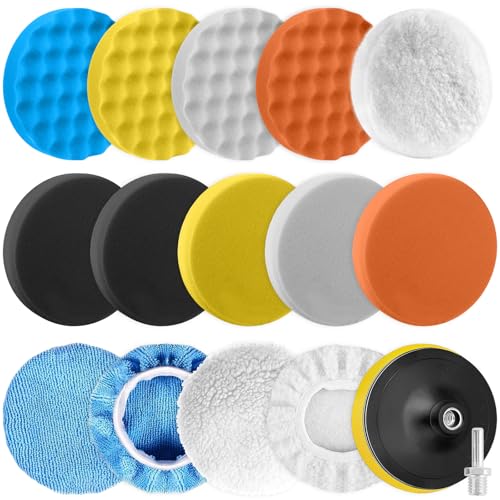 125mm Almohadilla de Pulido, 16 Piezas Lana para Pulir Coche Kit，M14 Esponja Pulir para Coche,...