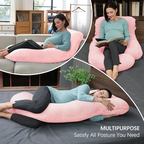 Image of MOON PARK Pregnancy Pillows for Sleeping - U Shaped Full Body Maternity Pillow with Removable Cover - Support for Back, Legs, Belly, HIPS - 65 Inch - Pink