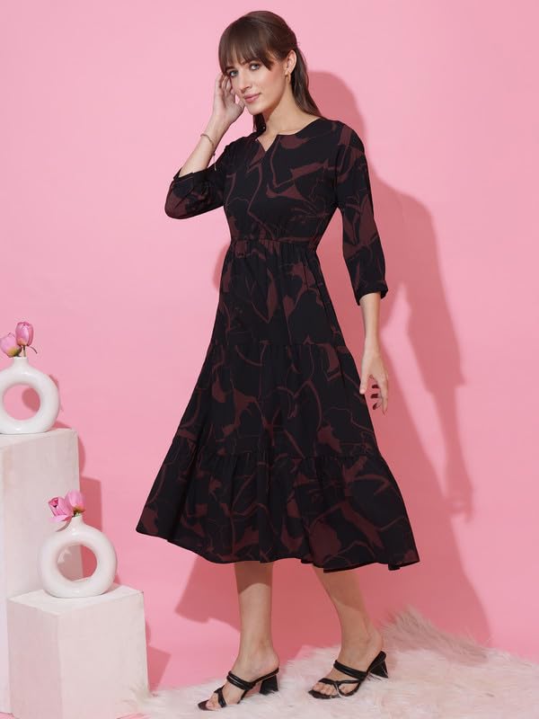 Image of Sheetal Associates Women's Casual 3 /4 Sleeve Crepe Fit and Flare Dress| Comfortable Relaxed Fit Summer Party Dress