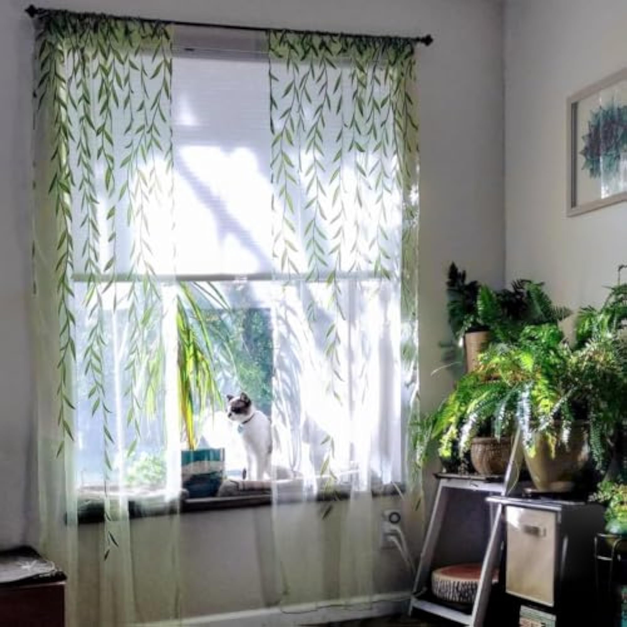 Voile Window Room Curtain Willow Leaves Print