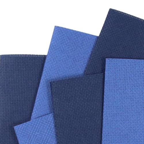 Image of KCS 4 /6 pc of 12 inch x 18 inch(30cmx45cm) 16 Count Cotton Aida Cloth Cross Stitch Fabric (6 pc,Jeans Blue+Navy Blue)