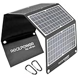 RealPower Solar Ladegerät 30W Faltbares Monokristalline Solarpanel mit USB Anschluss QC 3.0, ETFE wasserdicht, Leicht für Tablet Smartphone Powerbank und Campingreisen