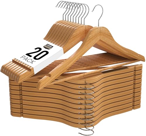 Utopia Home Anti-slip Houten kleerhangers met een natuurlijk afwerking - Set van 20