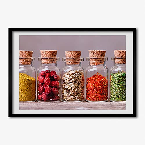 Tableau épices colorées 70x50 cm, le cadre en bois parfait pour votre cuisine