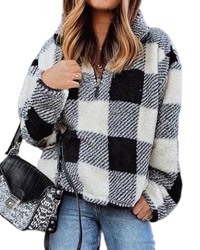 Image of BTFBM Women Sherpa Pullover Quarter Zip Long Sleeve Fluffy Soft Fleece Jackets Sweaters Sweatshirts Hoodies Outwear Coat