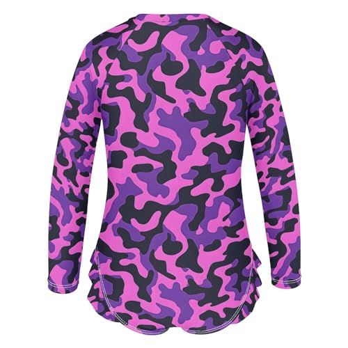 ALAZA Funny Camo Camouflage Girls One Piece Swimsuit Long Sleeve Rash Guard Swimsuits UV 50+ Swimwear Zipper3