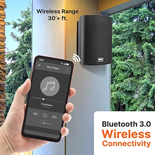 Pyle Waterproof Wall Mount Speaker System - 5.25 Inch Active + Passive Pair Wireless Bluetooth Compatible Indoor/Outdoor Stereo Sound Set With Aux In - Pyle Pdwr52Btbk (Black) #TOP6