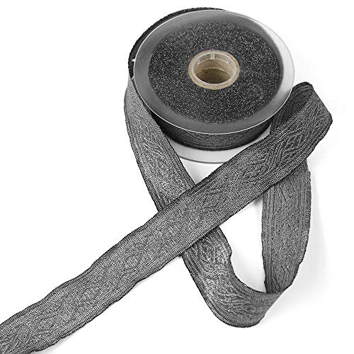 Viktor 1 3/16" Dark Silver Lurex And Cotton Jacquard Military Trim, Made In Italy, Sold By The Yard #TOP14