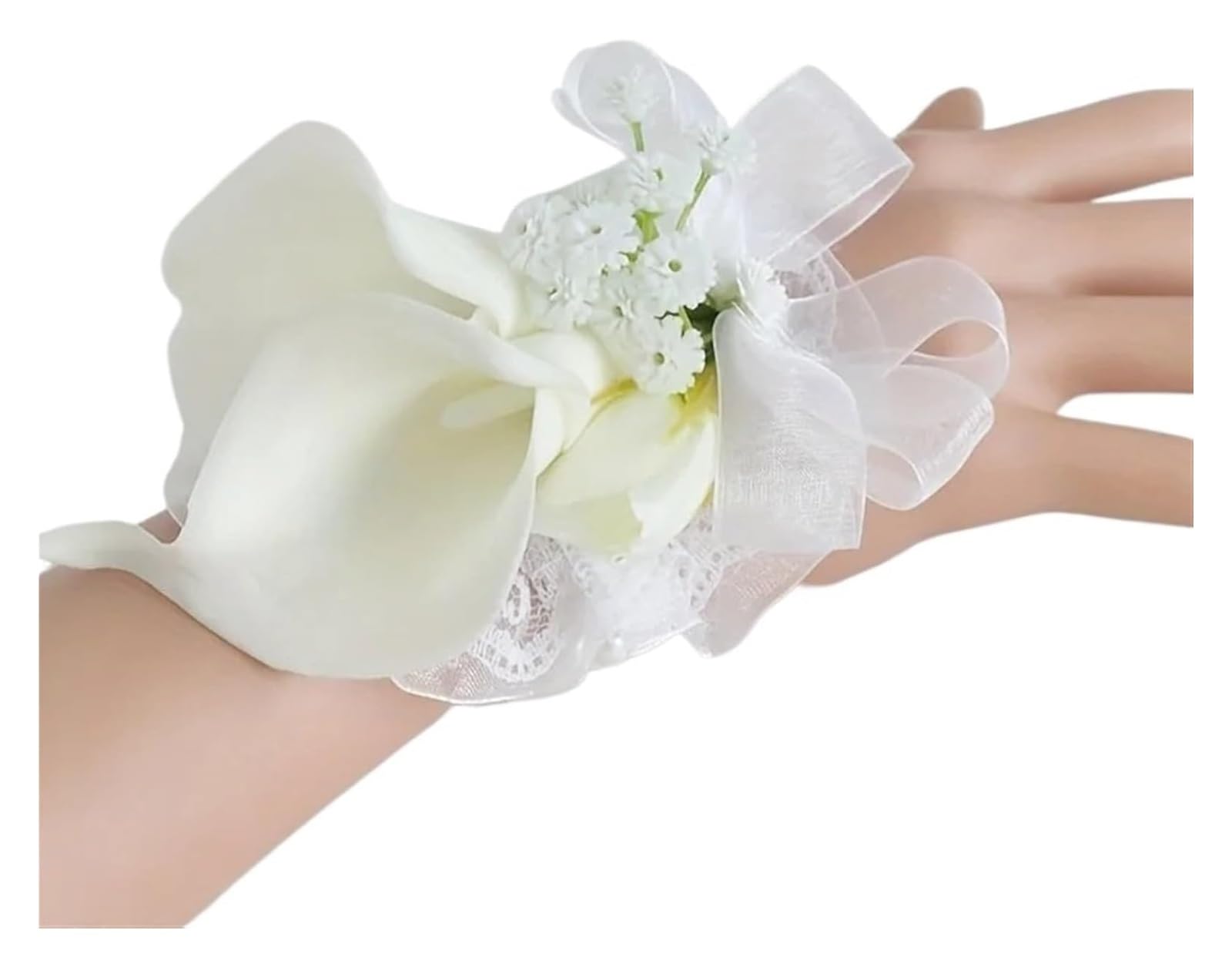 HIFRQVVC Rose Corsage Bracelet, Wedding Corsage Wrist Flower Artificial Calla Lily With Band Pin White(Wrist Flower)