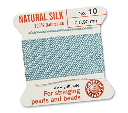 GRIFFIN 100% Natural Silk Beading Cord String Thread - Turquoise Blue - 2 metres with one needle - Size 0.90mm