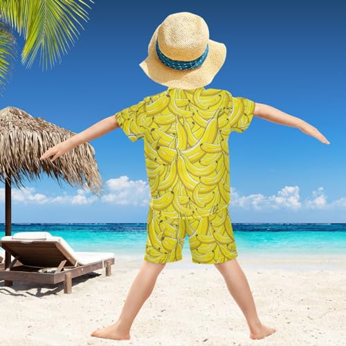 Image of visesunny Funny Boy's 2 Pieces Shirt and Short Set Casual Shirts Short Sleeve Beach Shorts Summer Outfits for 3-10 Years Kids