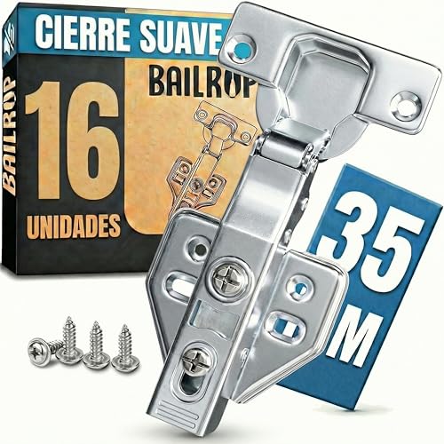 Bisagras Puertas Cocina (16 Unidades) - Cazoleta 35 mm Rectas y Cierre Suave - Bisagras Armarios y Muebles Cocina de 110° amortiguadas con Freno - Totalmente solapadas