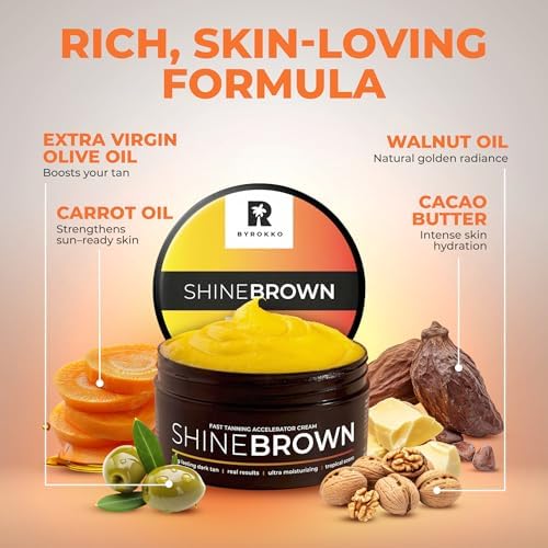 BYROKKO Shine Brown Tanning Accelerator Lotion - Indoor & Outdoor Fast Dark Tan Cream with Bronzer - Natural Botanical Oils for Face & Body - Water Resistant Formula - 7.1 Fl Oz Original - 3