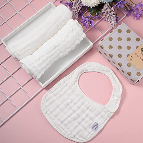 Huukeay 8 Pieces Muslin Burp Cloth Baby Bandana Drool Bibs Set Soft Baby Muslin Washcloths Adjustable Baby Scarf Bibs 6-Layer Absorbent Burp Towels For Baby Infant Newborn Teething And Drooling #TOP3