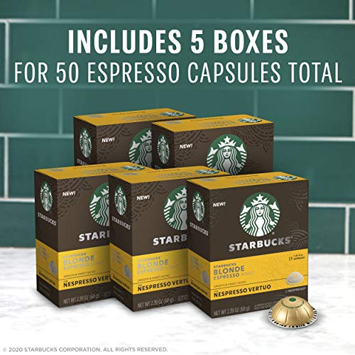Image of Starbucks by Nespresso Vertuo, Blonde Roast Espresso, 50-count Espresso Pods, Brews, 1.35 oz. (Pack of 2)