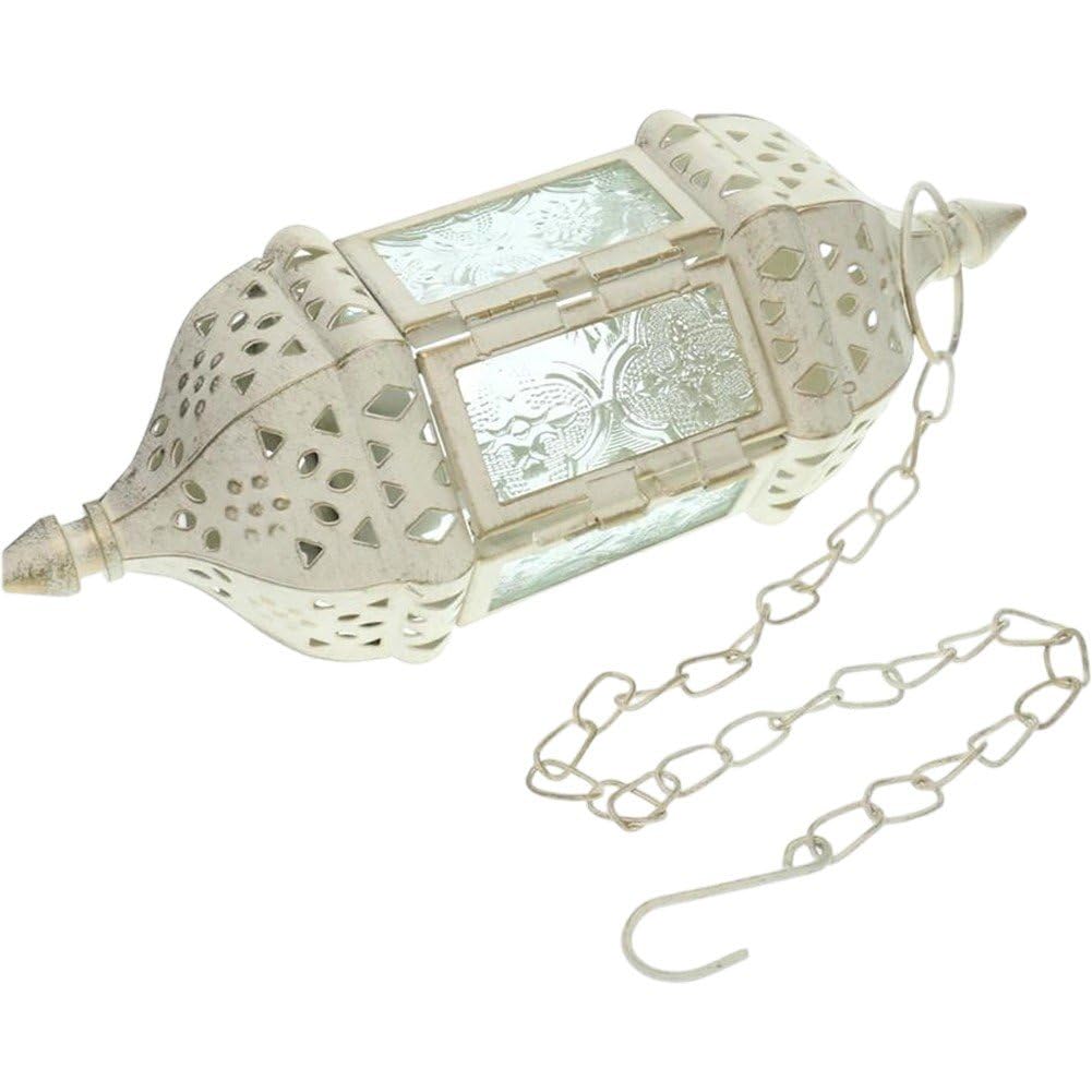 Fituenly Moroccan Candle Lantern Hanging Tea Light Candle Holders Metal & Glass Ramadan Lamp Brown Decorative Lanterns for Candles for Living Room Balcony Patio