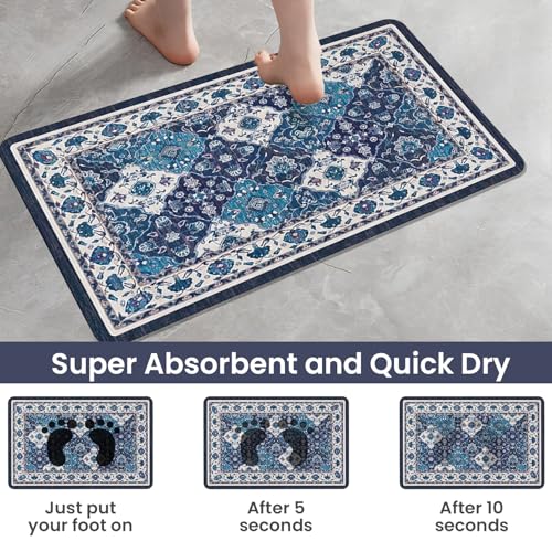 Image of MAXOSHINE PVC Bathroom Mats Anti Slip | Water Absorbent Bath Floor Mat | Quick Dry Anti Skid Bathroom Mats for Home | Door Mat for Wet Area 40x60 CM (Persian Blue)