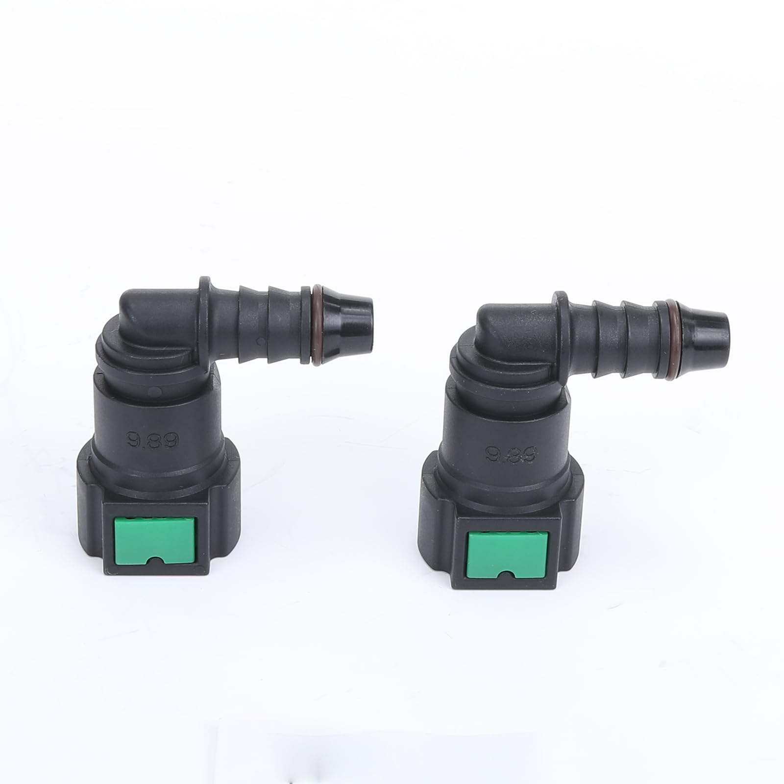 AC PERFORMANCE Plastic Fuel Quick Connector Female 9.89mm Tube to Male 3/8" Barb, 90 Degree, Pack of 2