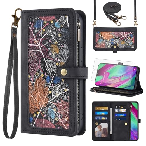 Coque Samsung Galaxy A40 en cuir noir et étui portefeuille multifonction à rabat