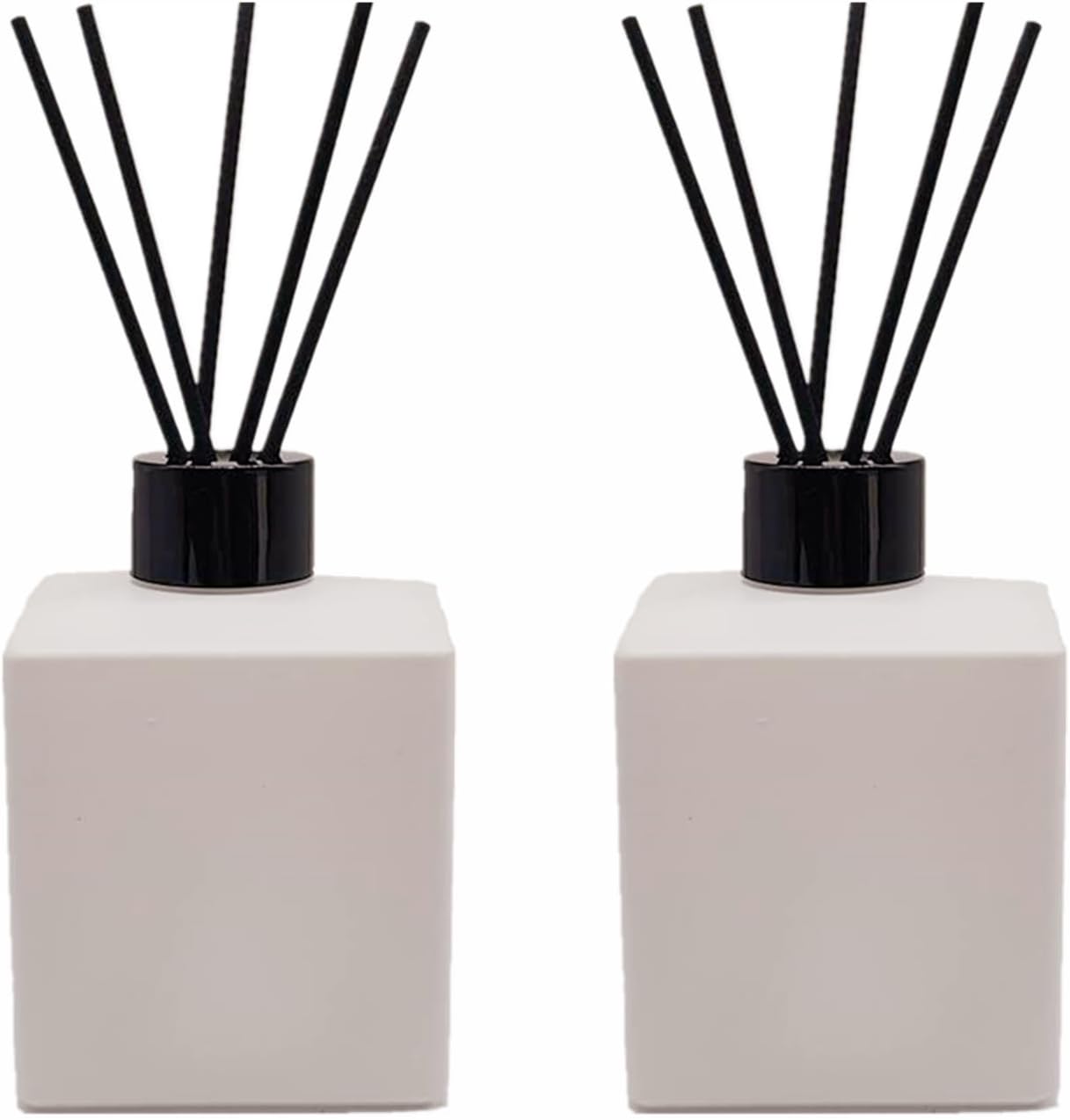 2PCS 200ml Reed Glass Diffuser Set,Essential Oil Container,6.7oz Refillable Empty Glass Bottles with Sticks,Diffuser Jars for Home Oil Fragrance Matte White (200ml Square)
