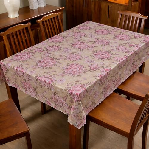 Image of Dakshya Industries PVC Waterproof Table Cover 6 Seater 54x78 Inch - Washable Oil & Stain Resistant Dining Table Cover (Pink Gold)