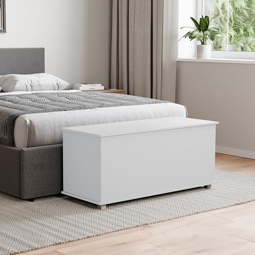 Vida Designs Leon Storage Ottoman Wooden Chest with Lid Seat Stool Window Bench Blankets Bedding Toy Box Footstool White