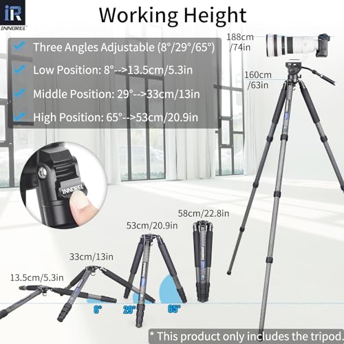Image of INNOREL NT404C Carbon Fiber Tripod Professional Birdwatching Heavy Duty Camera 66lb /30kg Max Load 40mm Max Tube Diameter Bowl Tripod Birdwatching Camera Stand with a 1 /4 inch or 3 /8 inch External Screw Hole