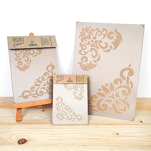 NAKLEO-DIY-Reusable-Plastic-Stencil-30x42cm-117-x-165-Corners-Border-Ornament-Art-Craft-Wall-Painting-Pattern-Template-Scrapbooking-Decoupage-Fabric-Furniture-Wood
