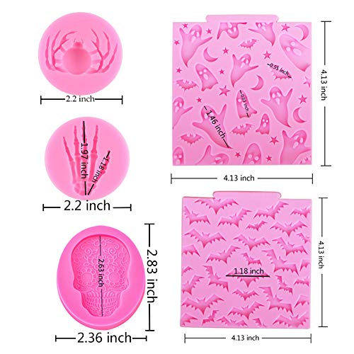 5 Pcs Halloween Cupcake Fondant Molds Silicone Skull Spider Bat Ghost Molds For Halloween Cake Decorating Chocolate Candy Mold Gum Paste Polymer Caly Epoxy Resin Mould #TOP1