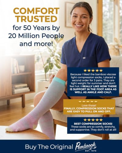 Image of Pembrook Bamboo Viscose Light Compression Socks - 3 Pairs | 8-15 mmhg Compression Socks | Knee High Comfort Support Socks