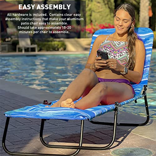 Flip Face Down Tanning Chaise Lounge Chair - Face & Arm Holes - 2 Legs Support - Polyester Material – Backrest Positions - Head Rest Pillow - Beach Or Home Use - Patents Pending - Blue Stripes Pattern #TOP2
