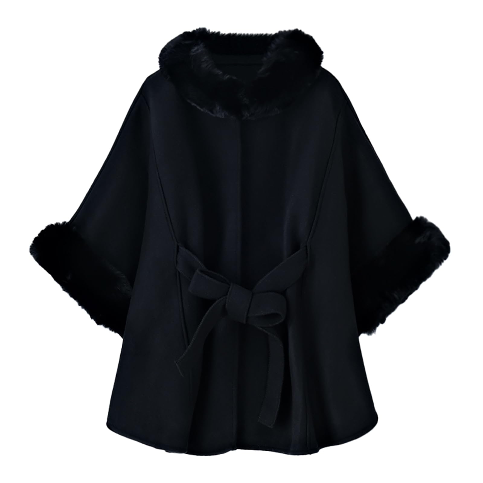Ansenesna Poncho Damen Winter Warm mit Ärmel Wintermantel Elegant Mit Fell Winterjacke Fellkragen Ponchos & Capes Für Damen Kuschel Mantel Frauen Oversize Damen-Mäntel Mit Gürtel