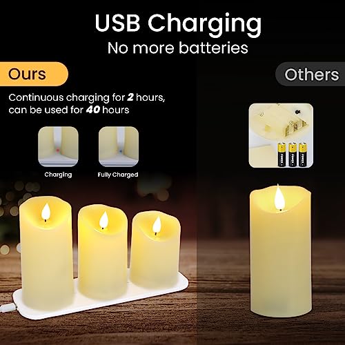 Image of Set of 3 Rechargeable Flameless LED Candles | Ivory Wax Look Plastic Candles with Remote Control and Wireless Charging Pad | Home Decor | Diwali | Festivals | Gifting | 3 inchx4 inch, 5 inch, 6 inch