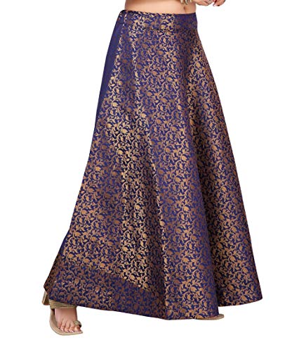 Image of Studio Shringaar Women's Polyester Maxi Benaras Brocade Readymade Long Skirt Lehenga Ghagra
