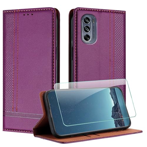 Custodia per Motorola Moto G62 5G con Pellicola Proteggi Schermo Cover in PU Pelle Portafoglio per Moto G62 5G con Slot Schede Supporto Stand Magnetica Chiusura Antiurto - Viola