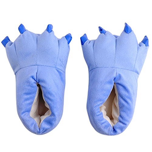 FashionFits Unisex Soft Plush Home Slippers Animal Costume Paw Claw Shoes Blue M for Adults US4-US7.5