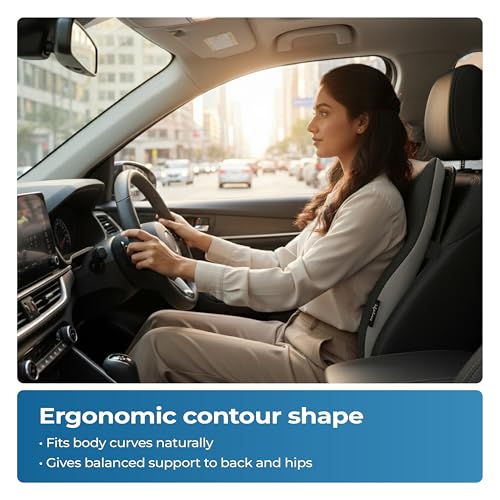 Image of Lifelong Back Support Cushion for Office Chair & Car | Ergonomic Memory Foam Design for Better Posture, Reduced Fatigue, and Comfortable Sitting During Work or Travel