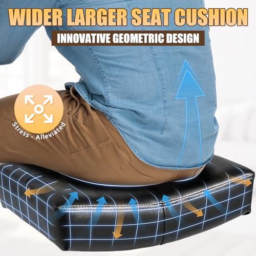Image of Rolling Stool Wider Rectangular Cushion - 4 Inch Thicker Comfortable Seat, Heavy Duty 400LBS, 360 Pull Ring Adjustable Height, 19''-24.5''adjustable Stool with Wheels for Tattoo Salon Massage (Black)